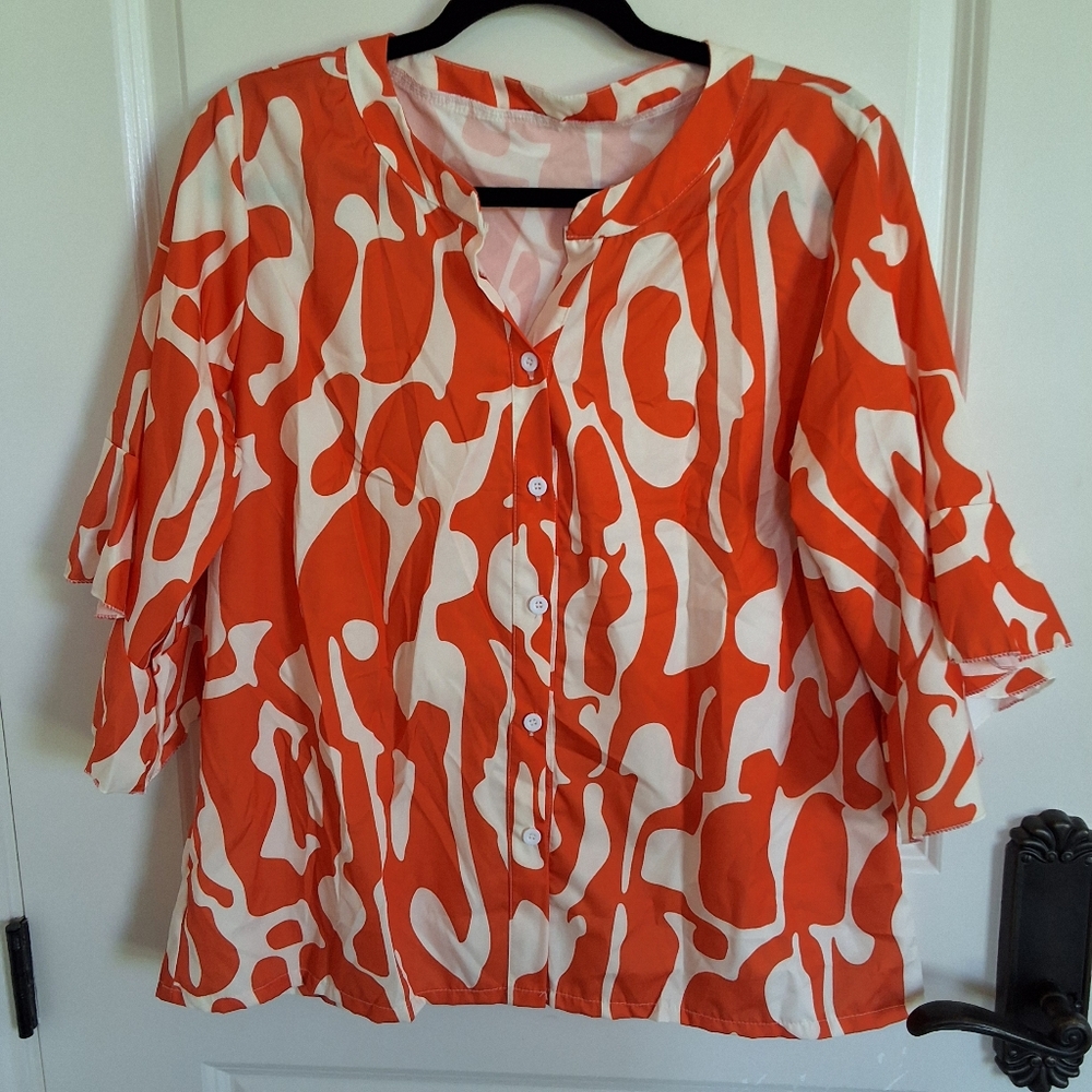 Orange and White Women's Top